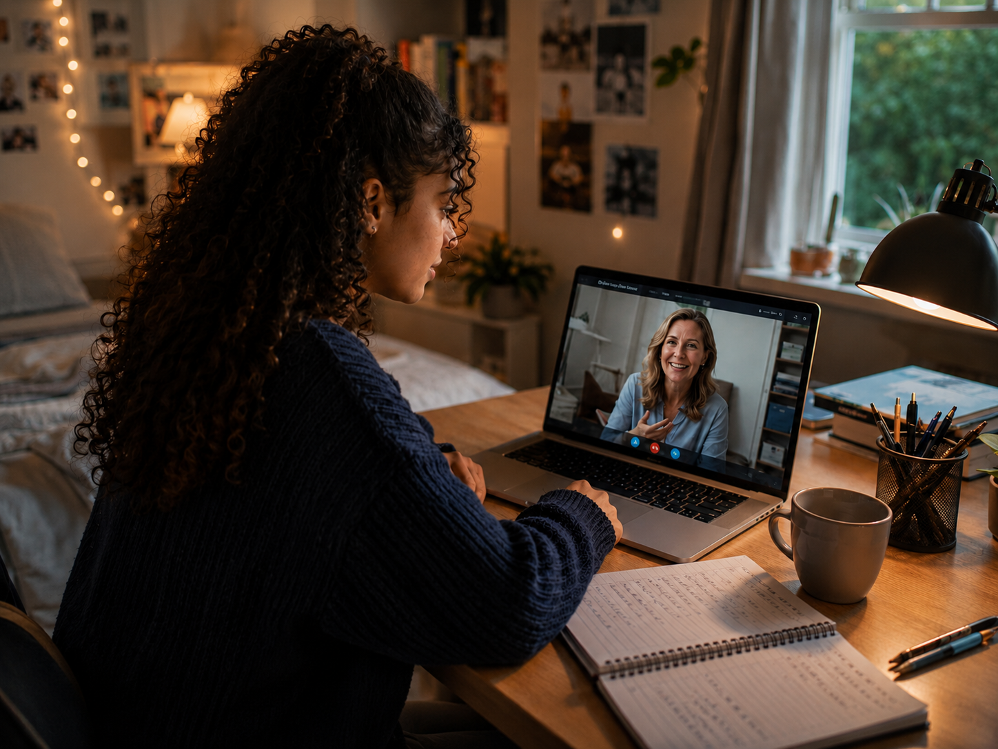 A Level student studying online with tutoring support at home.